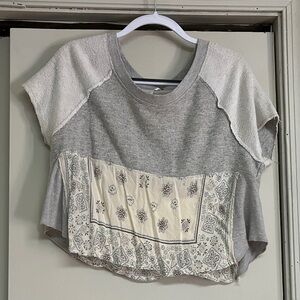 FP Movement by Free People Gray and Cream Crop Top